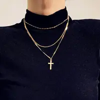 

Wholesale Alloy Gold Layered Cross Pendant Necklace Women Ladies Fashion Choker Necklace