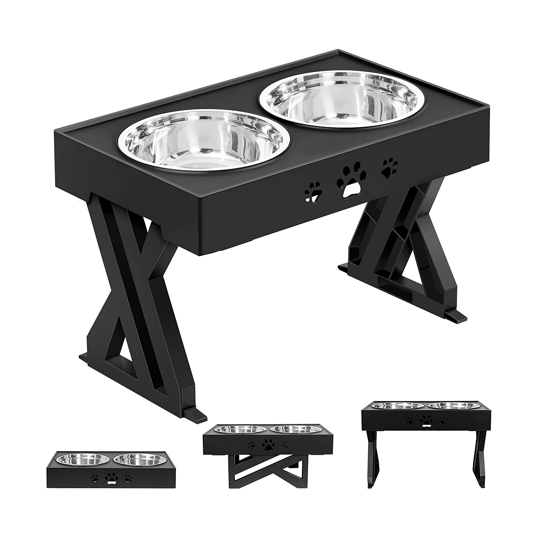 Elevated Dog Bowls Adjustable Raised Dog Bowl with 2 Stainless Steel 1.5L Pet Food Bowls Stand Non-Slip No Spill Dog Dish, Black/grey 
Elevated Dog Bowls Adjustable Raised Dog Bowl with 2 Stainless Steel 1.5L Pet Food Bowls Stand Non-Slip No Spill Dog Dish, Black/grey