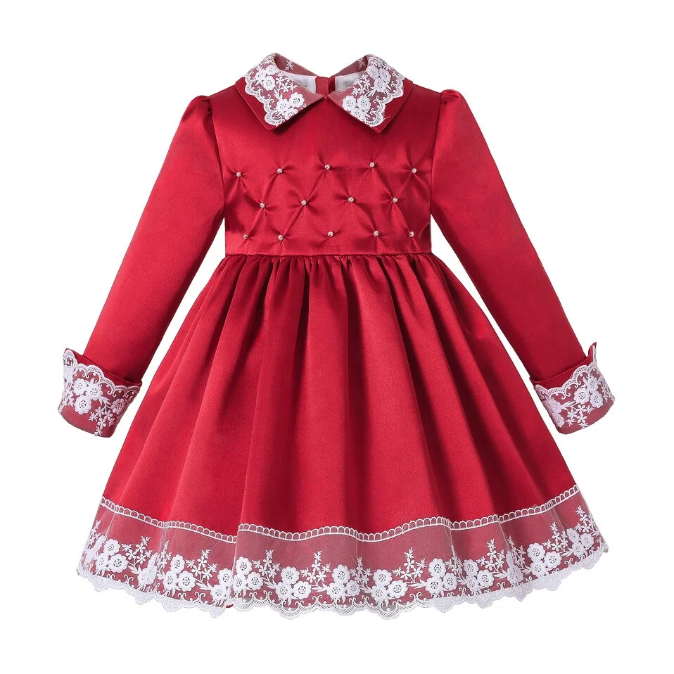 

2021 Pettigirl New Arrival popular Dresses for Little Girls Fall Red Girls popular European Dress 3-4 Years Girl Dress
