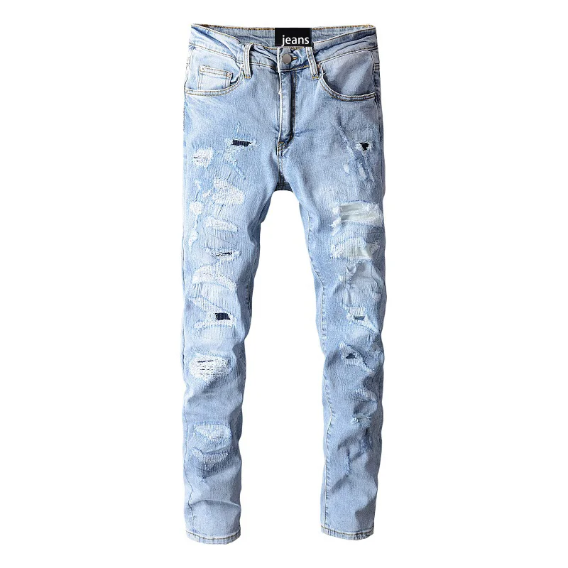 New hot-selling pants denim new arrival men's ripped path jeans printing stone washing trousers slim jeans male
New hot-selling pants denim new arrival men's ripped path jeans printing stone washing trousers slim jeans male