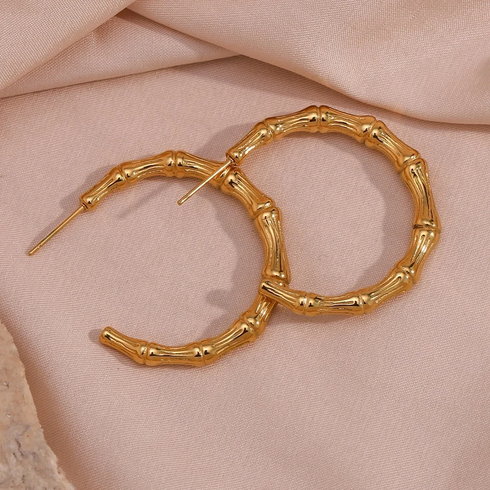 Tarnish Free 18K Gold Plated Bamboo Shape Hoop Earring Stainless Steel Statement Earring
Tarnish Free 18K Gold Plated Bamboo Shape Hoop Earring Stainless Steel Statement Earring