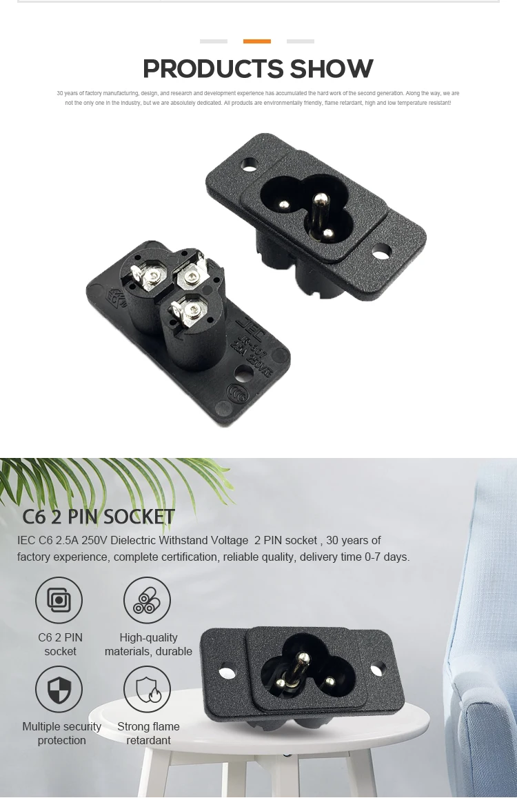 High Quality 10A 250V 2pin Panel Outlet electrical Locked AC power Socket