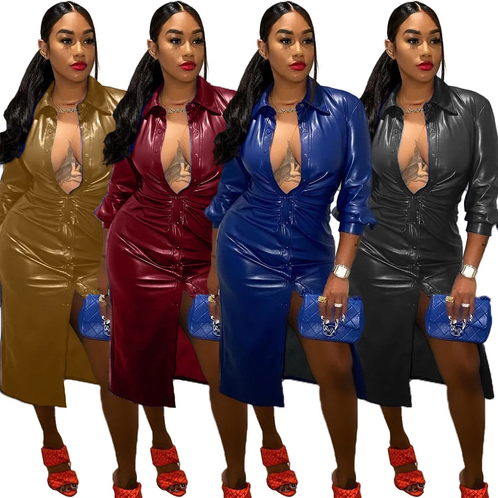 B54071A Popular PU coat women fashion turn-down collar long leather coat, Black/gold/blue/burgundy/purple 
B54071A Popular PU coat women fashion turn-down collar long leather coat, Black/gold/blue/burgundy/purple