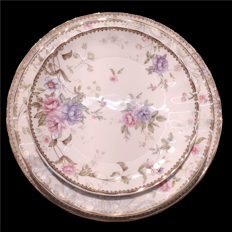 Round Ceramics assiette Dinner Dessert Plate Porcelain dinnerware sets for 6 person party western tableware sets