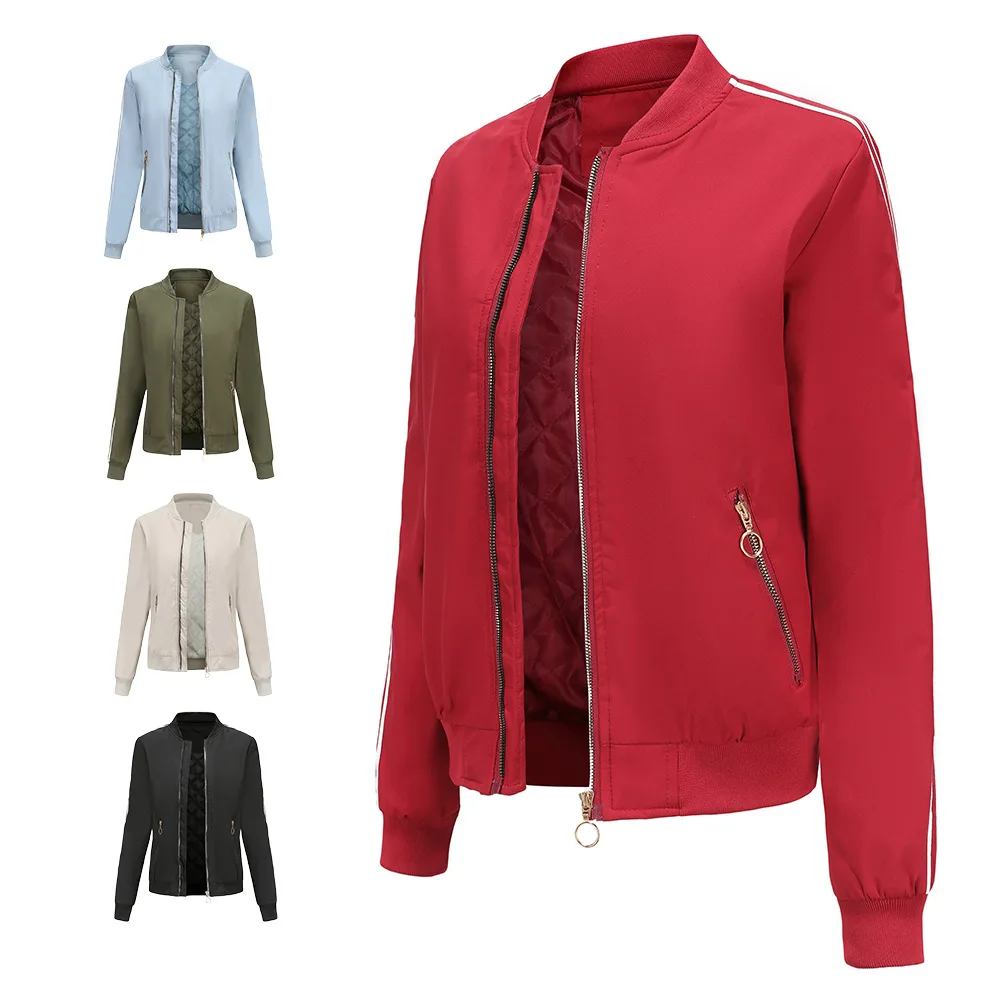 New Autumn Fashion Bomber Jacket Female Casual Stand Collar Thin Short Coat Solid Color Straight Long Sleeve Female Jacket coat
New Autumn Fashion Bomber Jacket Female Casual Stand Collar Thin Short Coat Solid Color Straight Long Sleeve Female Jacket coat