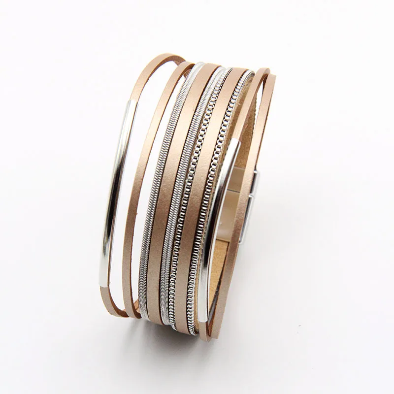 European and American new stainless steel multi-layer Leather Bracelet women's magnetic clasp hand accessories factory
European and American new stainless steel multi-layer Leather Bracelet women's magnetic clasp hand accessories factory