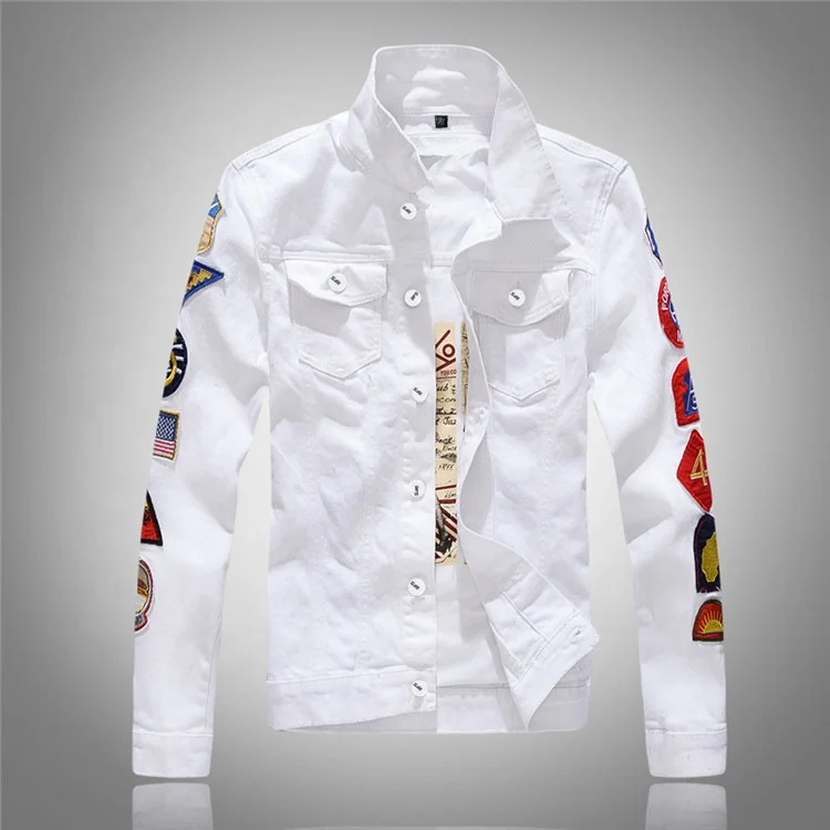 Embroidered Patch Hip-hop Men's Denim Jacket Men New Stylish Simple White Denim Bomber Jacket
Embroidered Patch Hip-hop Men's Denim Jacket Men New Stylish Simple White Denim Bomber Jacket
