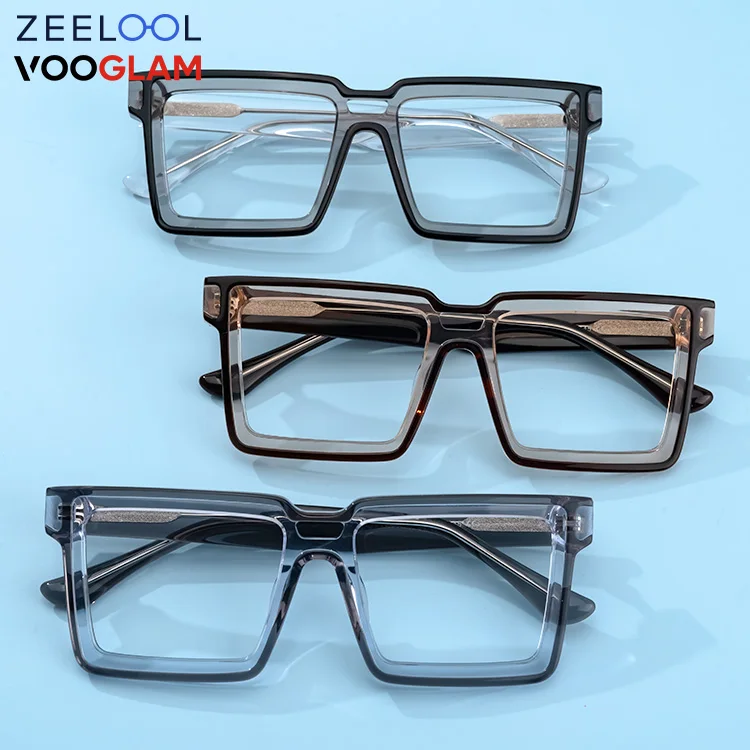 

2022 popular Zeelool Vooglam Brand gentlemen Wholesale Rectangle dark blue Acetate Frame OEM ODM gentlemen Eyeglasses Frame