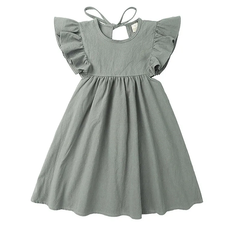 Wholesale Fashion solid color back bandage girls linen Summer Ruffle Sleeve Girls Party Dresses, Grey,white
Wholesale Fashion solid color back bandage girls linen Summer Ruffle Sleeve Girls Party Dresses, Grey,white