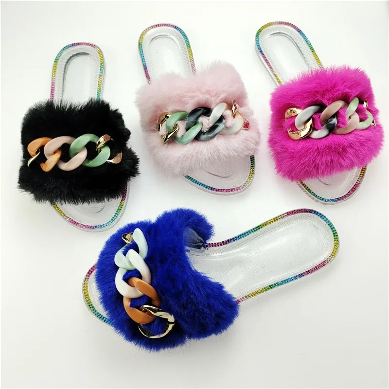 Women Faux Fur Slipper Plush Slides Chain and Plush Flat Slide for Ladies Jelly Furry Slides For Women
Women Faux Fur Slipper Plush Slides Chain and Plush Flat Slide for Ladies Jelly Furry Slides For Women