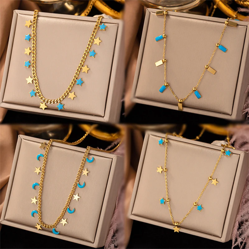Fashion Gold Plated Stainless Steel Moon Star Pendant Necklace Titanium Steel Cuban Chain Moon Star Necklace For Party
Fashion Gold Plated Stainless Steel Moon Star Pendant Necklace Titanium Steel Cuban Chain Moon Star Necklace For Party