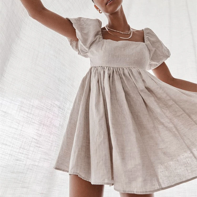 New Arrival 2021 Spring Summer Square Collar Pleated Cotton Linen Mini Girls' Dresses Puff Sleeve Sexy Casual Dresses Women
New Arrival 2021 Spring Summer Square Collar Pleated Cotton Linen Mini Girls' Dresses Puff Sleeve Sexy Casual Dresses Women