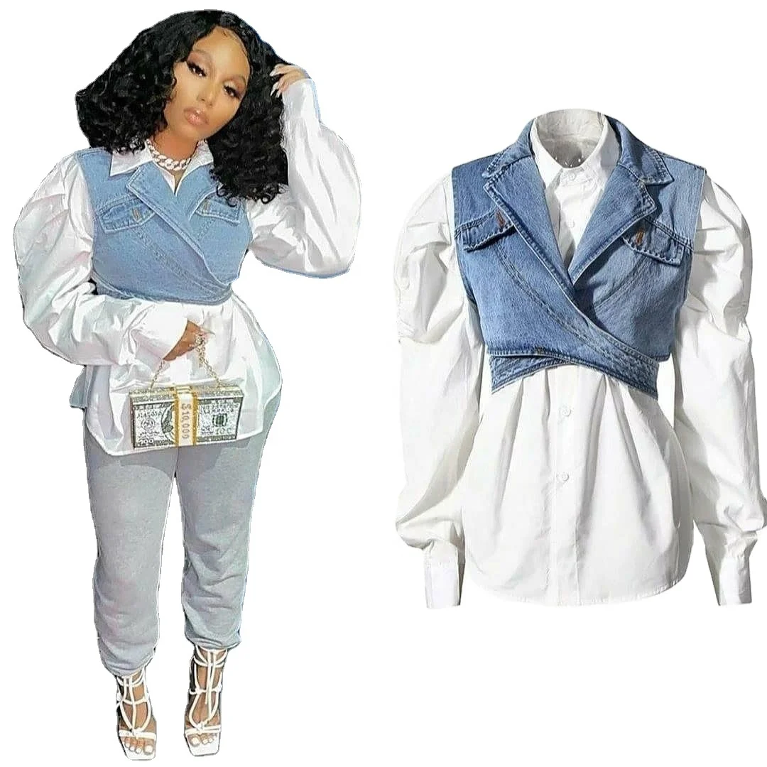 2021 New Arrivals Jeans Denmin Waistcoats With White Puff Sleeve Tops Blouses Long Sleeve Two Piece Set Women Clothing
2021 New Arrivals Jeans Denmin Waistcoats With White Puff Sleeve Tops Blouses Long Sleeve Two Piece Set Women Clothing