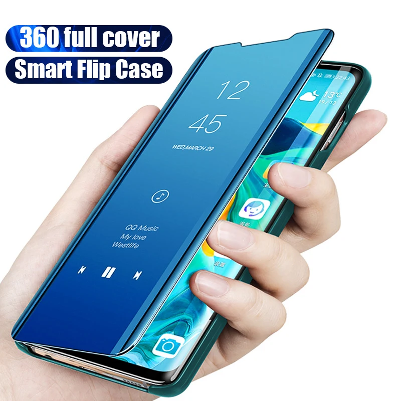 

Smart Mirror Flip Case for Huawei P40 Lite E P30 P20 Pro P10 P9 P8 Lite P Smart 2020 Leather Cover for Mate 30 Pro 20 10 Lite, Black/navyblue/purple/skyblue/silver/gold/rosegold