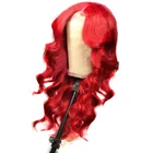 Brazilian Cosplay Fire Red Curly Human Hair Wig , Color Red Wine Body Wave Hair Lace Front Wigs