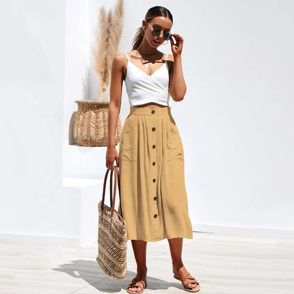 DCF1858 Top quality skirts 2021 solid loose billowing women long skirt with shingle button
DCF1858 Top quality skirts 2021 solid loose billowing women long skirt with shingle button