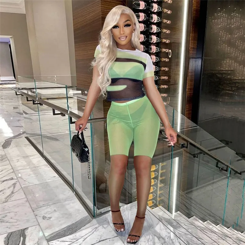 Sexy Mesh Print Slim Top High Waist Skinny Shorts Set Green Tracksuit Biker Fitness Girls Clothing Sets Summer 2022, As picture
Sexy Mesh Print Slim Top High Waist Skinny Shorts Set Green Tracksuit Biker Fitness Girls Clothing Sets Summer 2022, As picture