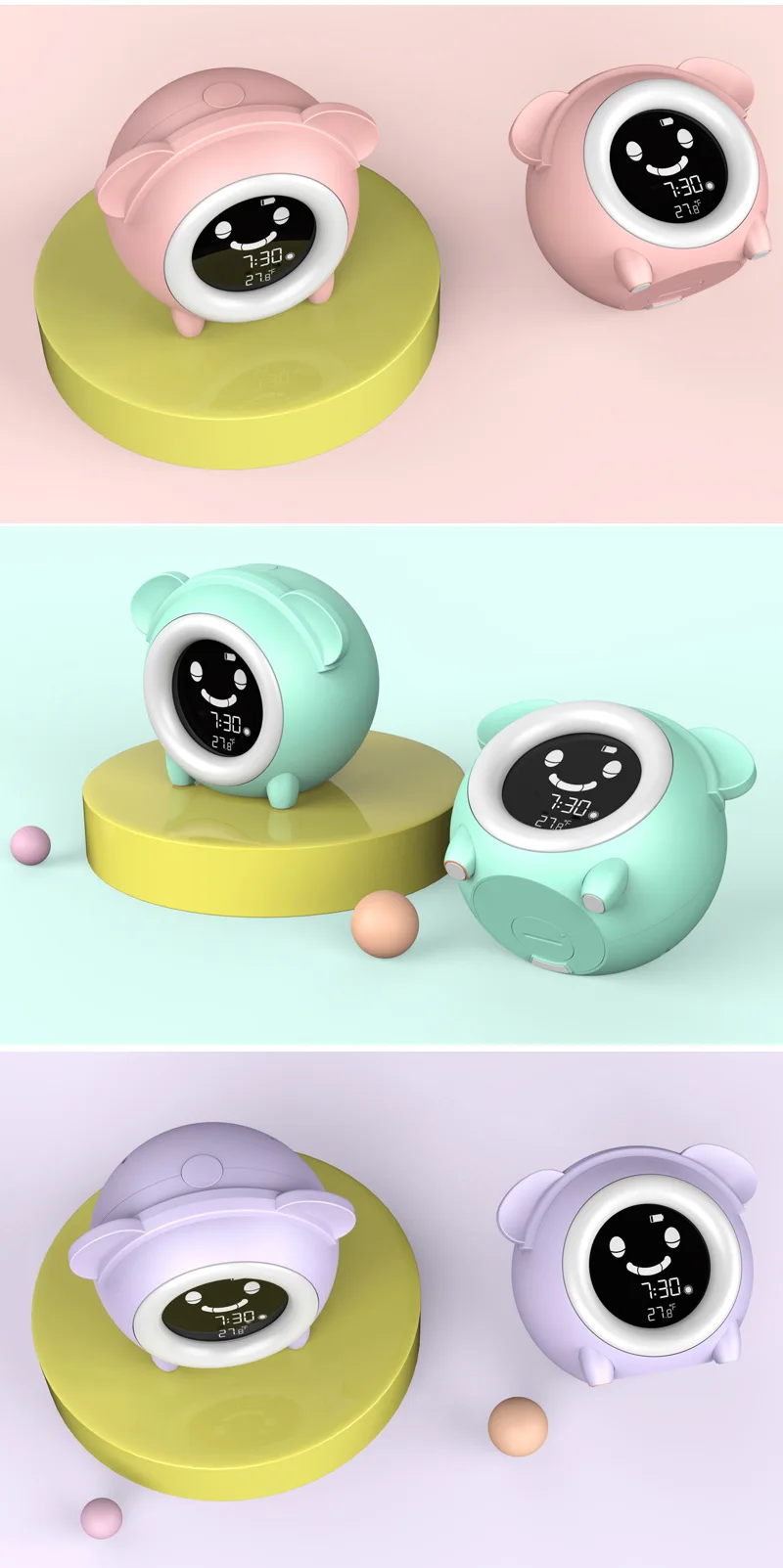 Amazon Hot Usb Charging Baby Children Sleep Training Alarm Clock Night Lights Led with Wake Up Light for Kids