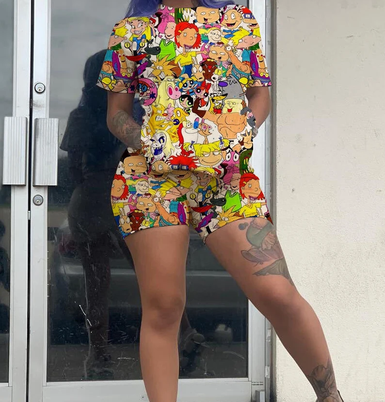 Women 2 Piece Nightwear Loose Comfy Home Sleepwear Set Short Sleeve Cartoon Printed Shorts Pajama Set
Women 2 Piece Nightwear Loose Comfy Home Sleepwear Set Short Sleeve Cartoon Printed Shorts Pajama Set