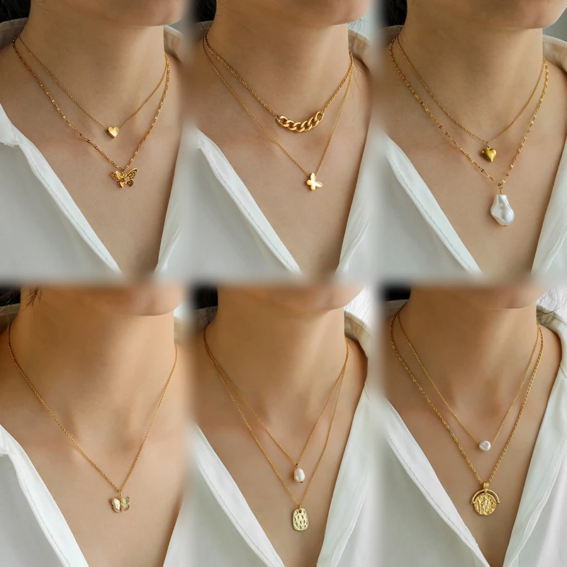 Fashion Stainless Steel Pearl Layered Butterfly Heart Pendant Necklace Women Girls Vintage Gold Plated Choker Necklace
Fashion Stainless Steel Pearl Layered Butterfly Heart Pendant Necklace Women Girls Vintage Gold Plated Choker Necklace