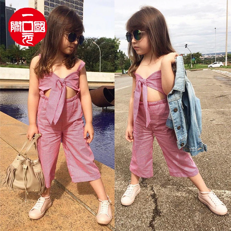 2021 spring and summer new houndstooth girls pants bow jumpsuit 
2021 spring and summer new houndstooth girls pants bow jumpsuit