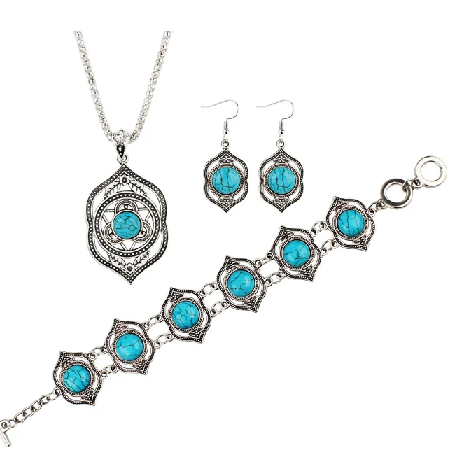 Fashion Turquoise stone jewelry set Geometric necklace earrings and bracelet set Vintage alloy jewelry set GL416, As photo
Fashion Turquoise stone jewelry set Geometric necklace earrings and bracelet set Vintage alloy jewelry set GL416, As photo