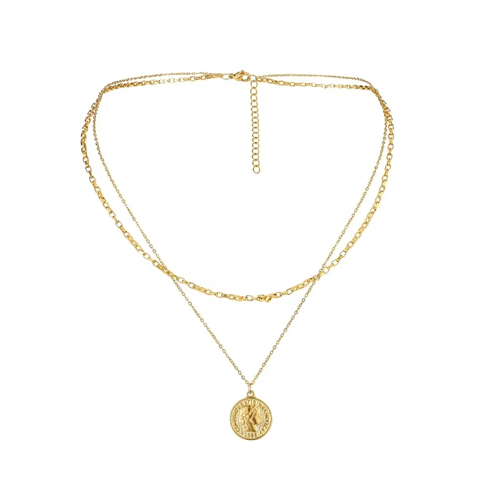 Fashion Queen's Head pendant double layered necklace stainless steel layered necklace for women Jewelry gifts Necklace 
Fashion Queen's Head pendant double layered necklace stainless steel layered necklace for women Jewelry gifts Necklace