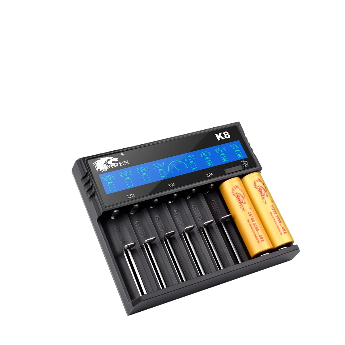 IMREN 8 Slot K8 battery charger for 18650 portable lifepo4 battery charger with LED display, Black
IMREN 8 Slot K8 battery charger for 18650 portable lifepo4 battery charger with LED display, Black