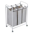 Wholesale 3 sections fabric laundry hamper basket heavy duty metal dirty clothes bag with wheels . . . .