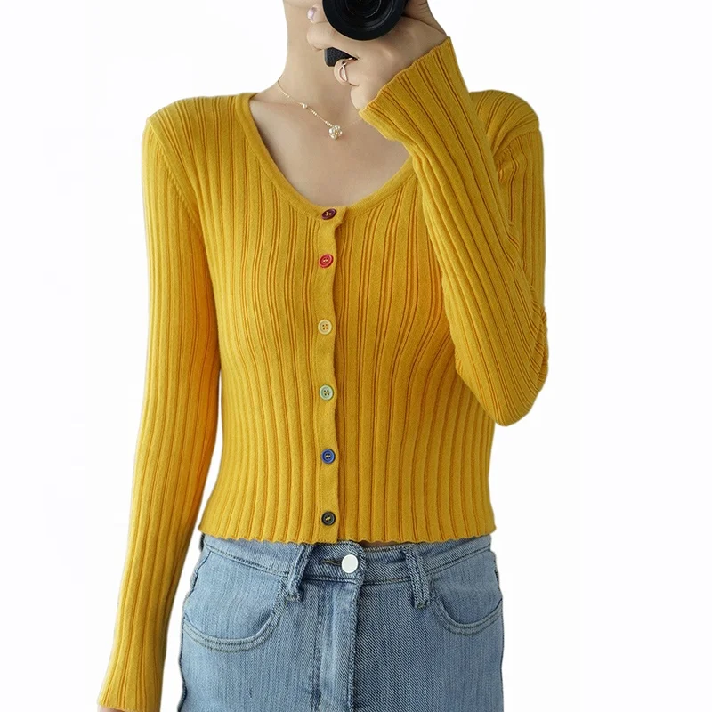 Women's Pure Cotton Short Knitwear V-neck Crop-Top Knit Sweaters Solid Color Buttoned Women Knitted Pullover Womens Sweater, 7 solid colors as shown
Women's Pure Cotton Short Knitwear V-neck Crop-Top Knit Sweaters Solid Color Buttoned Women Knitted Pullover Womens Sweater, 7 solid colors as shown