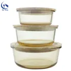 Youcheng round 131-171mm amber glass food meal salad bowl with wood lid