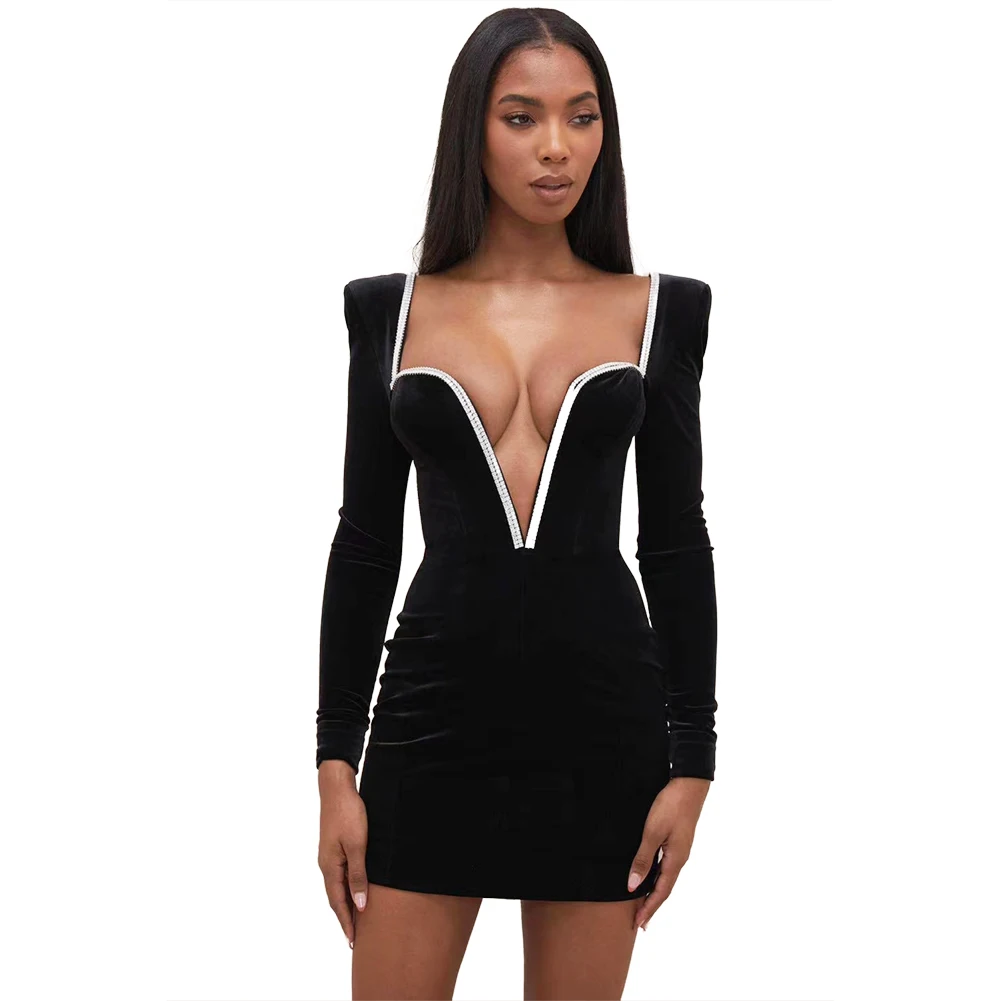 2021 New Arrival F2296 Black Deep Plung Sexy Long Sleeve Bandage Party Dress, As pictured
2021 New Arrival F2296 Black Deep Plung Sexy Long Sleeve Bandage Party Dress, As pictured