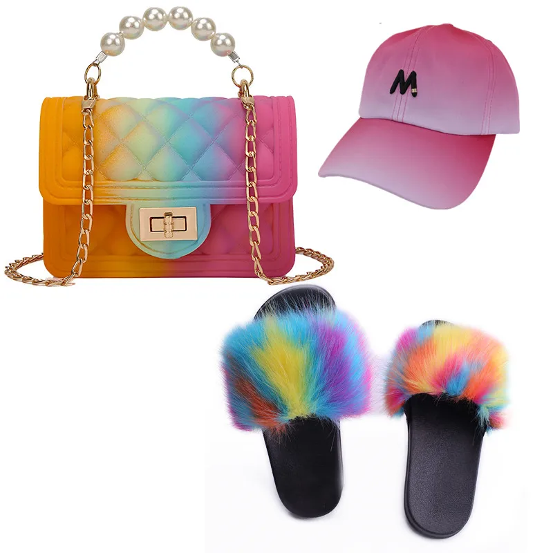 2021 Matching Fur Women's Sandals And Bag Set For Women Lady Tote Pvc Hand Bag Small Jelly Purse And Shoe Sets, Colorful
2021 Matching Fur Women's Sandals And Bag Set For Women Lady Tote Pvc Hand Bag Small Jelly Purse And Shoe Sets, Colorful