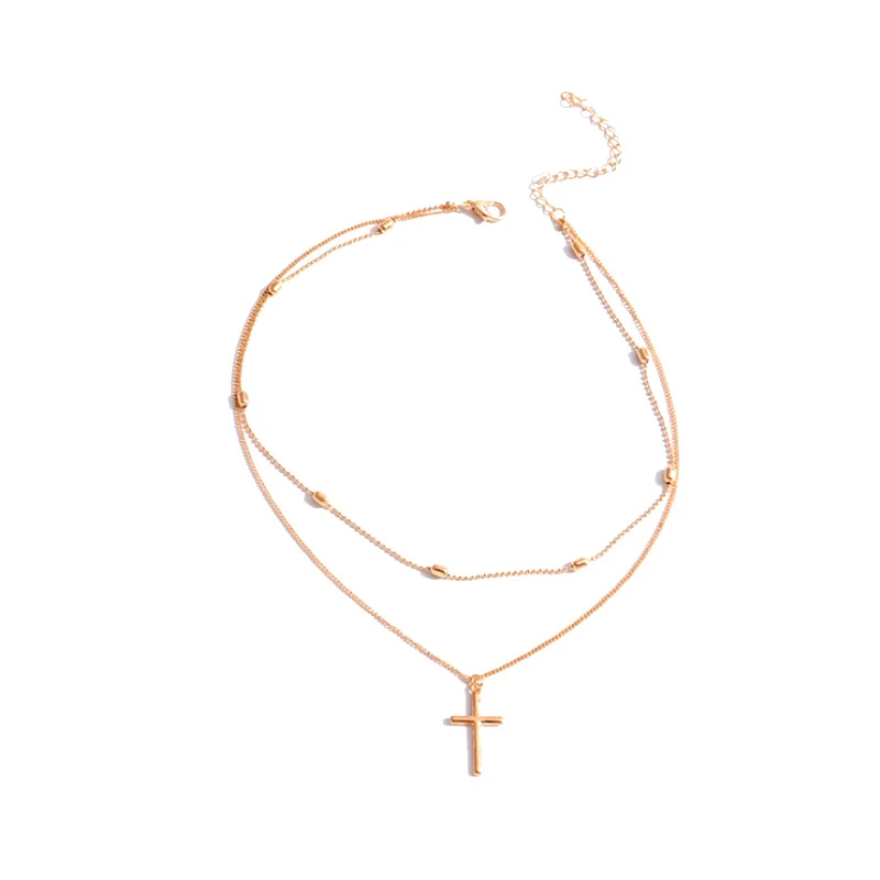 Fashionable Cross Pendant Necklace Geometric Double Chain Clavicle Chain 
Fashionable Cross Pendant Necklace Geometric Double Chain Clavicle Chain