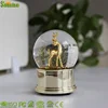 100mm wide gold plastic base and glass water snow globe with deer scene and sample free for craft promotion gift