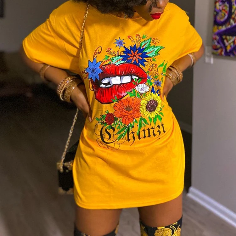 Womans Summer Fashion Korean Women's Leisure Wear Lip Printed Crew Neck Natural Girls' Casual Short Dresses Yellow Shirt Dress
Womans Summer Fashion Korean Women's Leisure Wear Lip Printed Crew Neck Natural Girls' Casual Short Dresses Yellow Shirt Dress