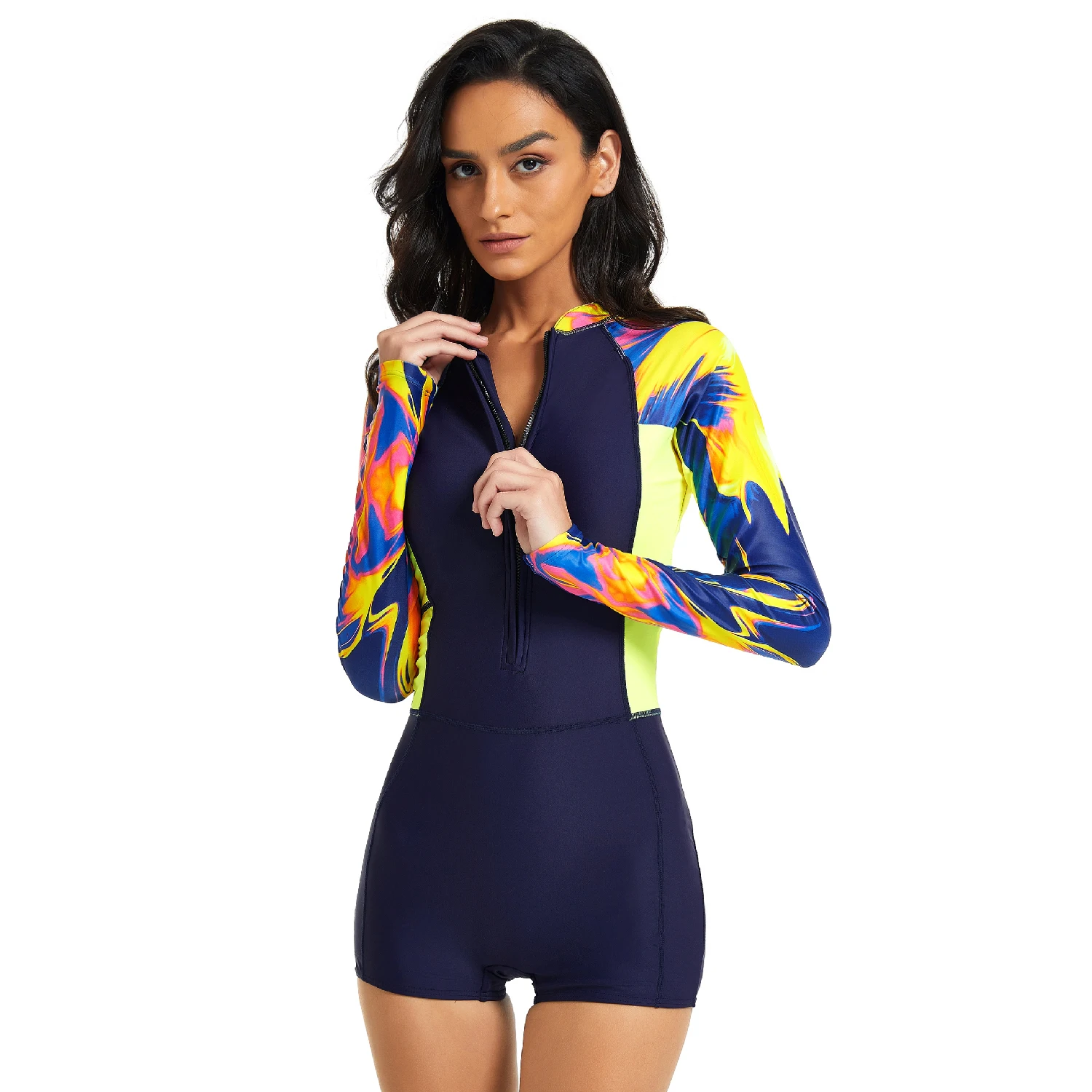 Custom Women's Flat One-piece Swimsuit Swimming Costume Quick Dry Swimsuit Front Zip Long Sleeve Swimwear Bathing Suit
Custom Women's Flat One-piece Swimsuit Swimming Costume Quick Dry Swimsuit Front Zip Long Sleeve Swimwear Bathing Suit