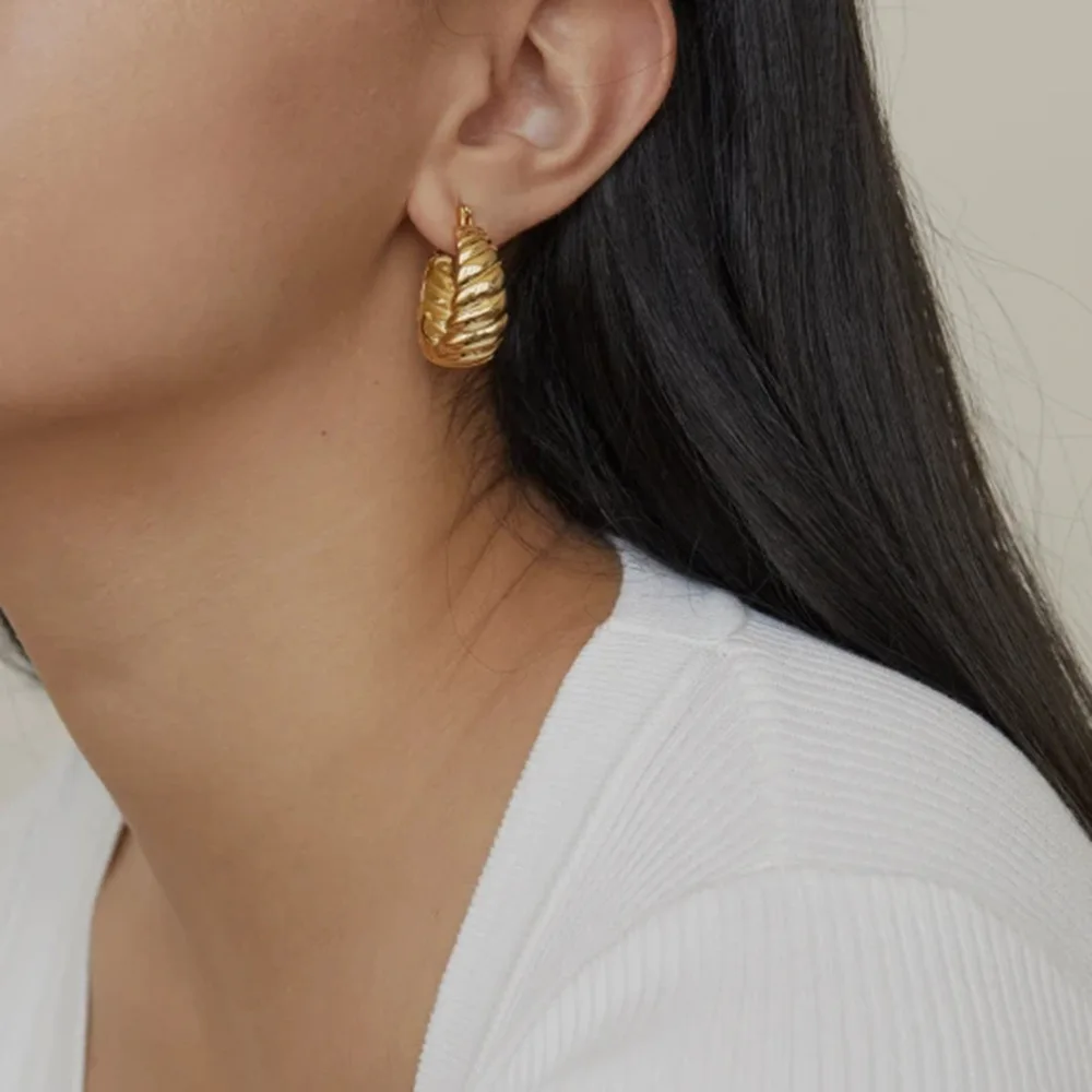 Fashionable C-shaped croissant earrings 18K gold plated stainless steel twisted croissant earrings for women
Fashionable C-shaped croissant earrings 18K gold plated stainless steel twisted croissant earrings for women