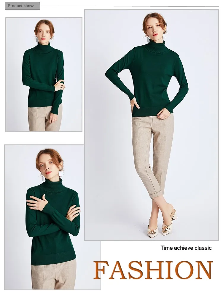 Amazon Hot Sale Long Sleeve Pullover Basic Blank Womens Turtleneck Sweater