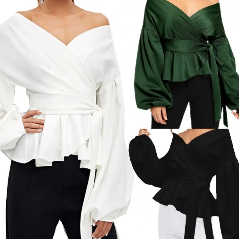 Wholesale custom colors white black green shirt women fashion puff sleeve long blouse v neck, Customized color
Wholesale custom colors white black green shirt women fashion puff sleeve long blouse v neck, Customized color