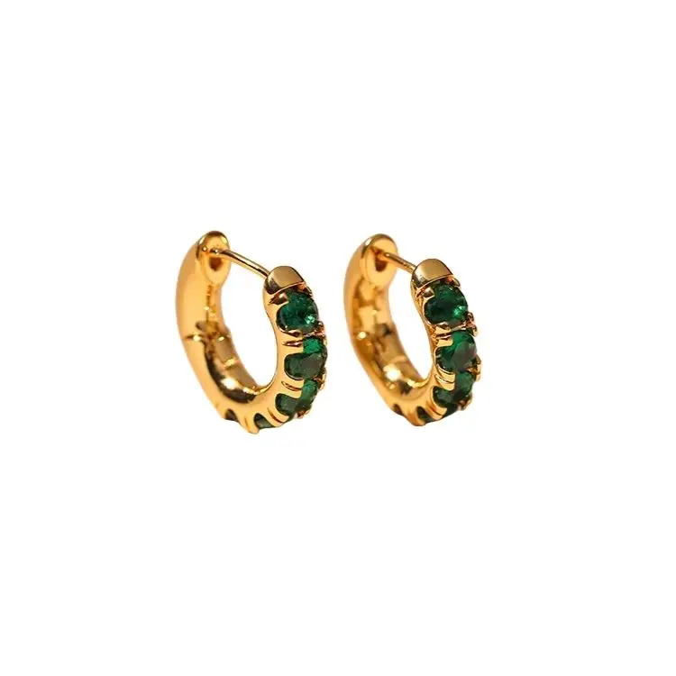 Gold Plated Copper Jewelry Green Zircon White Zircon Earings Crystal Huggies Earrings, Green, white
Gold Plated Copper Jewelry Green Zircon White Zircon Earings Crystal Huggies Earrings, Green, white