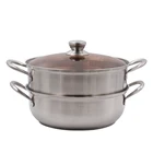 Low price kitchware glass cover hollow handle 28cm double deck steamer cooking pot