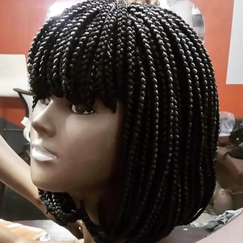 European And American Style Wig Short Box Braid Bob Synthetic Fiber Wig With Bangs
European And American Style Wig Short Box Braid Bob Synthetic Fiber Wig With Bangs