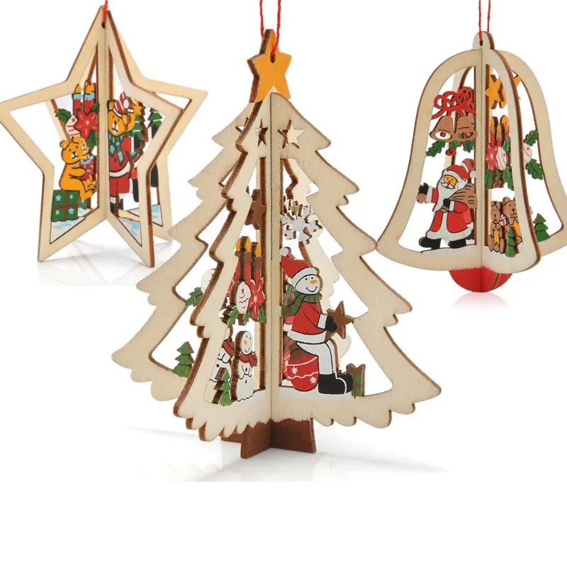 2019 wood eco friendly indoor christmas tree ornament