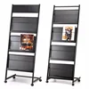 3 tiers black Newspapers magazine display stand book metal display stand with 4 colors and wheels for wholesale