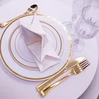 Premium Gold Plastic silverware Plate Heavy Weight Disposable wedding Dinnerware set for Party