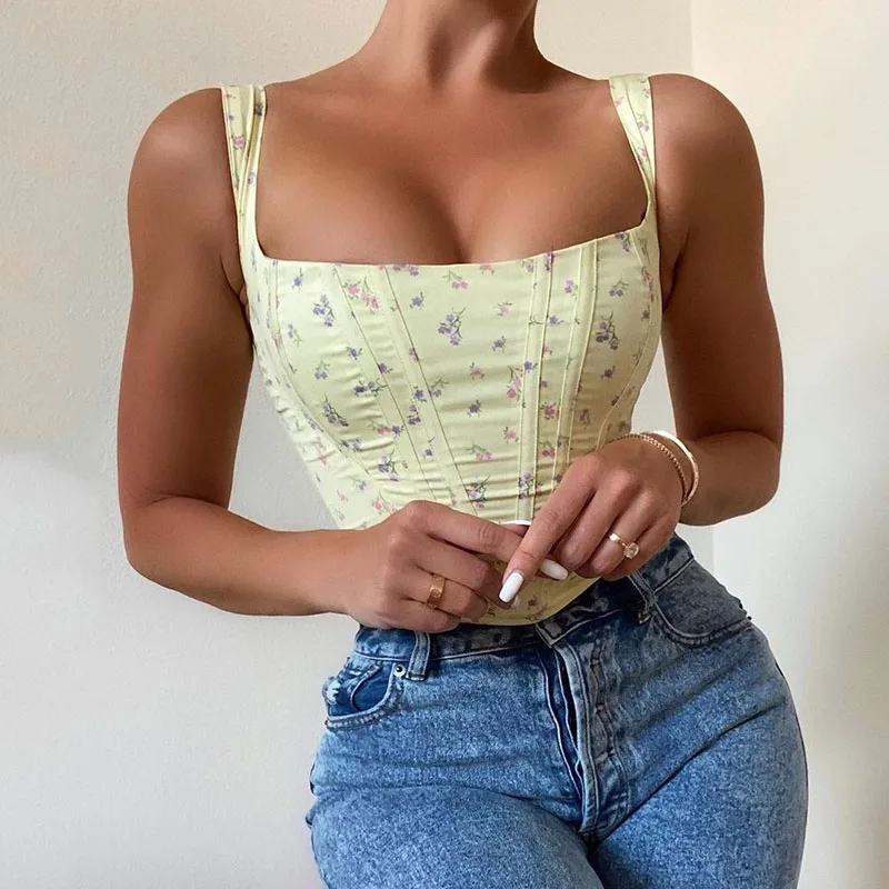 Summer Sexy Square Collar Low Cut Crop Top Sheath Floral Vest Women Sweet Backless Slim Short Tank Tops, Yellow,green
Summer Sexy Square Collar Low Cut Crop Top Sheath Floral Vest Women Sweet Backless Slim Short Tank Tops, Yellow,green