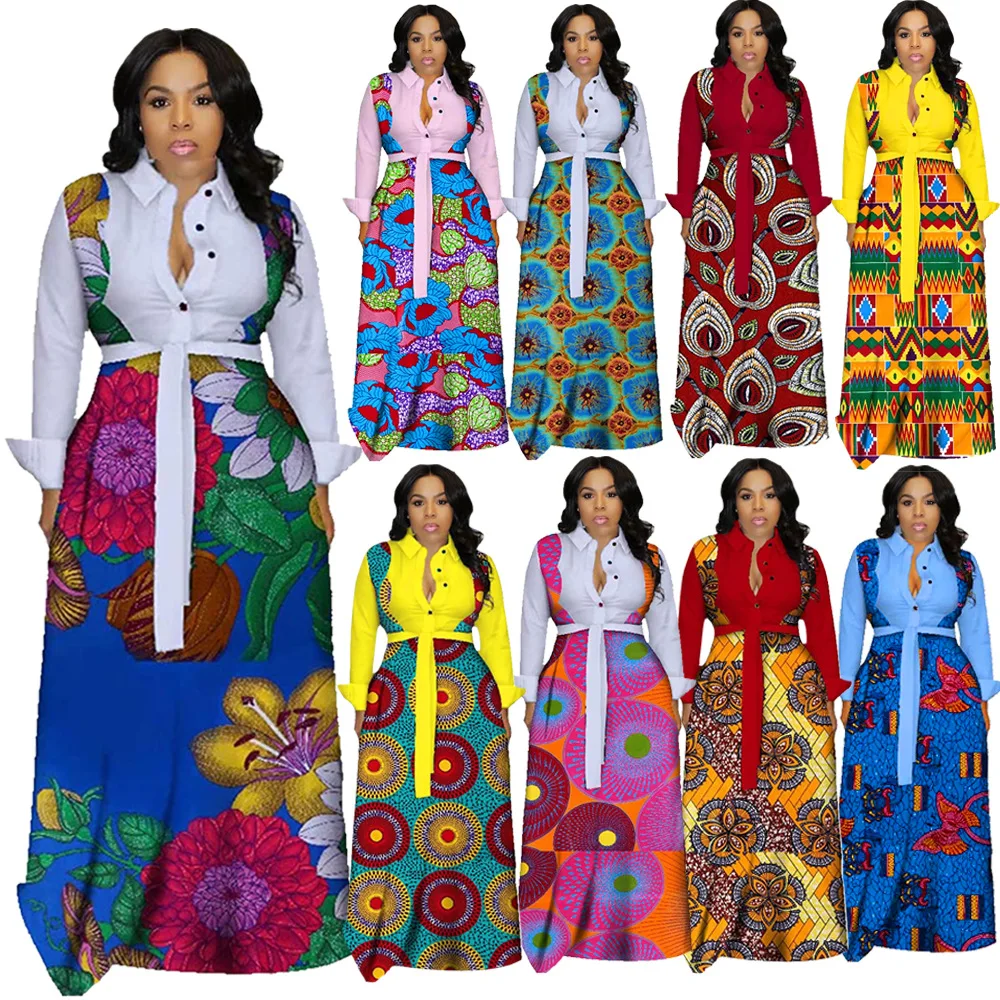 Wholesale Long Sleeve High Waist O-Neck shirt Maxi African Printed Women traditional party dress
Wholesale Long Sleeve High Waist O-Neck shirt Maxi African Printed Women traditional party dress