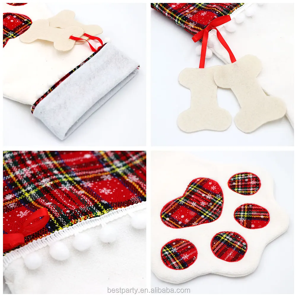ourwarm plaid christmas stocking new year gift bag for pet dog