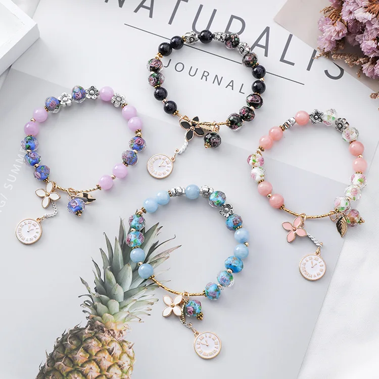 Korean Fashion Vintage Crystal Beaded Charm Bracelet Ethnic Clock Leaves Flower Pendants Bracelets (KB8306), As picture
Korean Fashion Vintage Crystal Beaded Charm Bracelet Ethnic Clock Leaves Flower Pendants Bracelets (KB8306), As picture